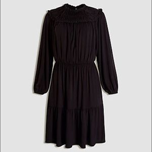 NWT ANN TAYLOR RUFFLE NECK FLARE BLACK DRESS